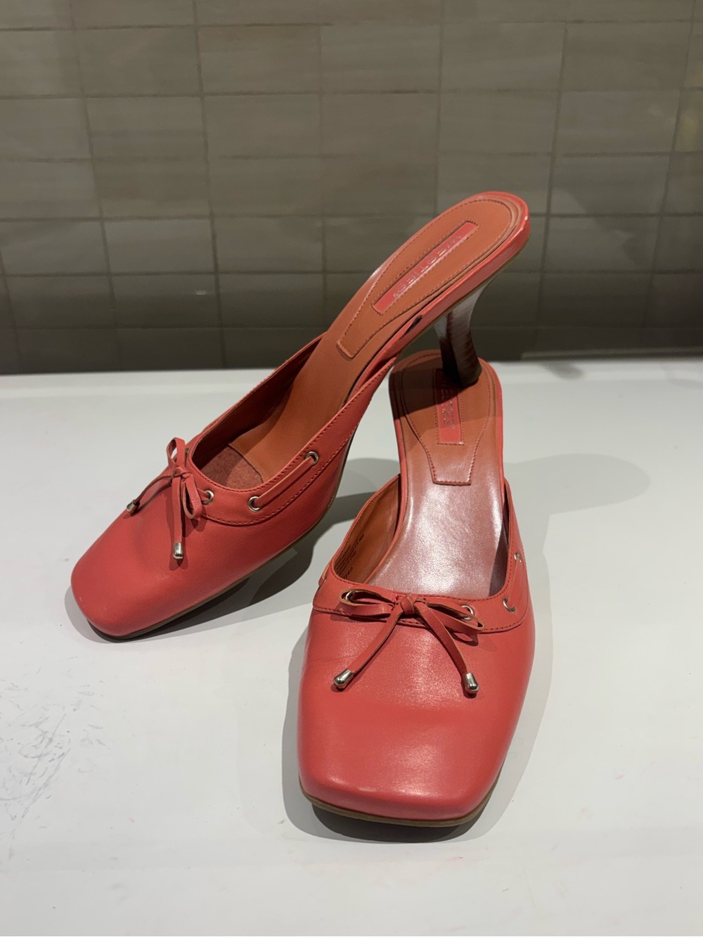 Women’s Pink Coral Square-Toe Kitten Heels with Bow